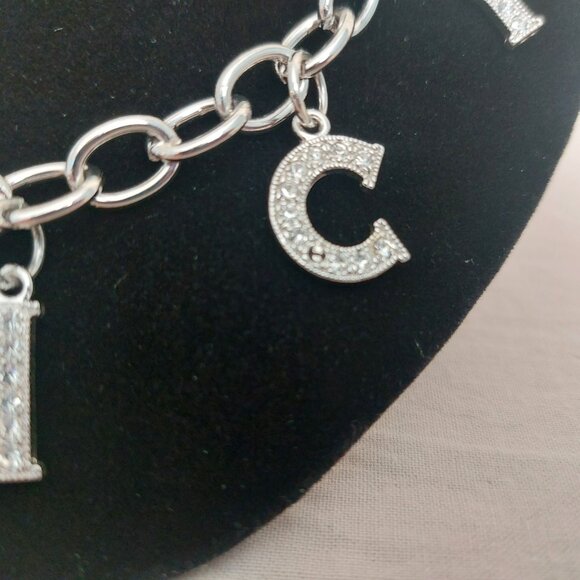 VTG Juicy Couture Necklace Y2K Pave Crystals Heart Lock Crown Charm Silver Tone - Picture 11 of 14